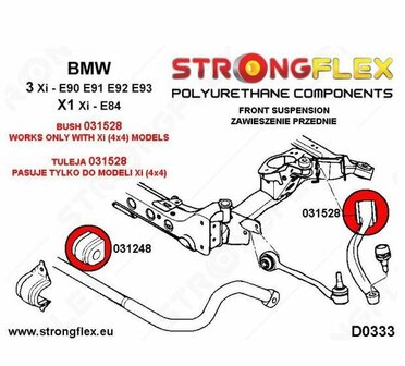 Strongflex voorste draagarm rubber E9x X1 E84 xDrive 4x4 - Red