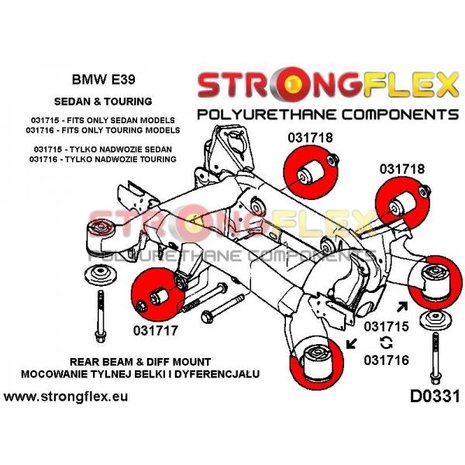 Strongflex subframe rubber achteras E39 sedan - Red