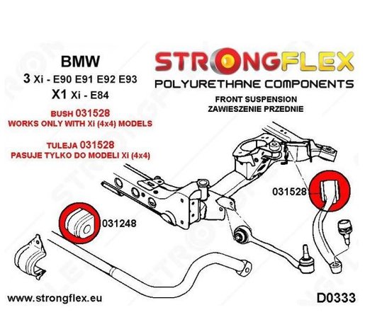 Strongflex voorste draagarm rubber E9x X1 E84 xDrive 4x4 - Yellow