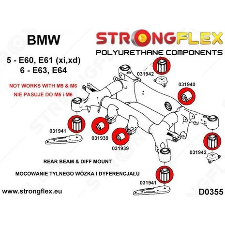 Strongflex voorste subframe rubber E60/E61, E63/E64 - Red